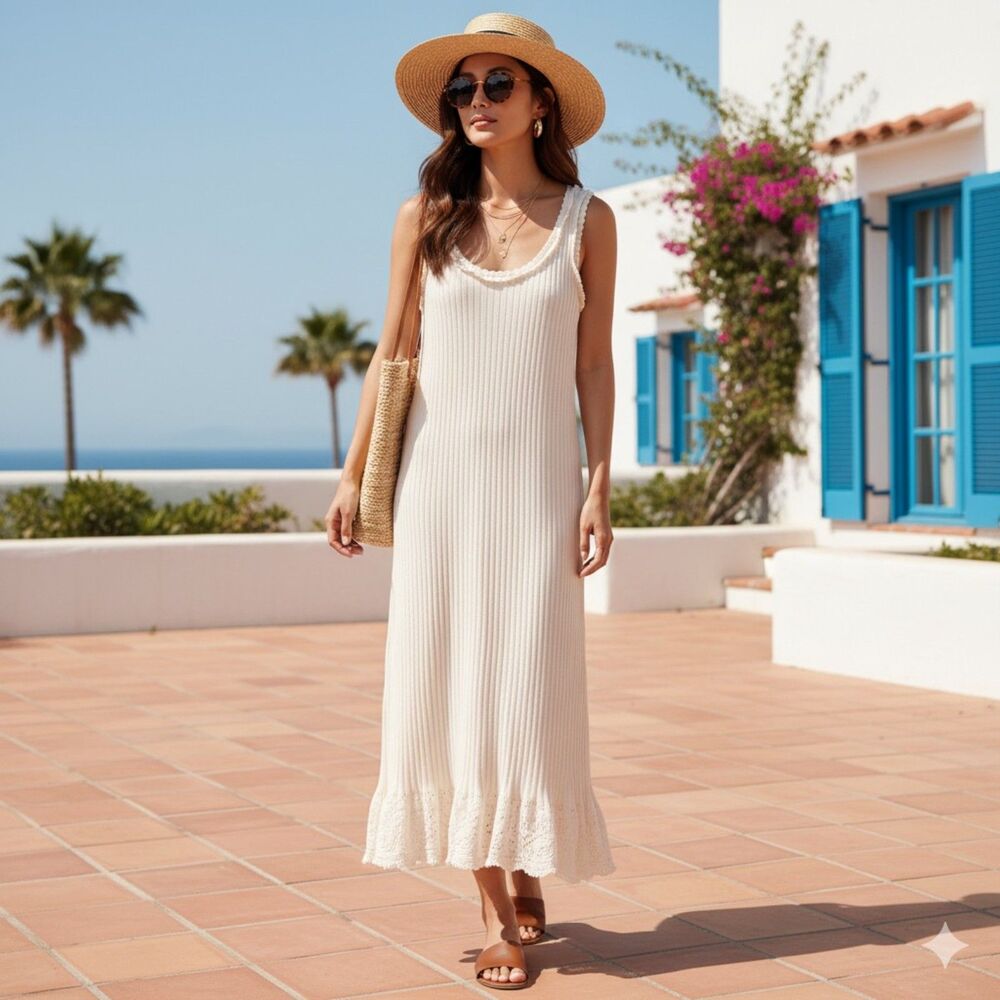 Lauren Ralph Lauren Cream  knit midi dress size L